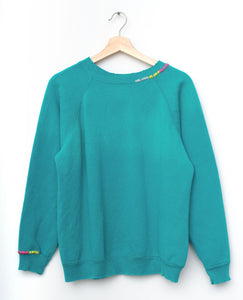 Rainbow Ombre Stitching Sweatshirt - Teal Blue