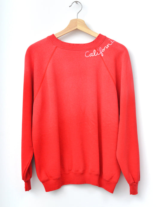 RED VINTAGE SWEATS WITH CUSTOM HAND EMBROIDERY