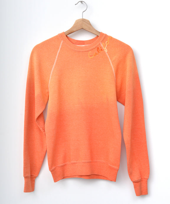 ORANGE VINTAGE SWEATS WITH CUSTOM HAND EMBROIDERY