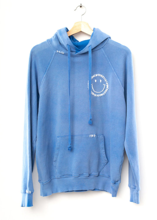 BLUE HOODIE WITH CUSTOM HAND EMBROIDERY ON THE CHEST-XS