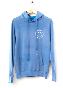BLUE HOODIE WITH CUSTOM HAND EMBROIDERY ON THE CHEST-XS