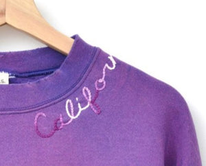 PURPLE VINTAGE SWEATS WITH CUSTOM HAND EMBROIDERY