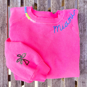 PALM TREE NEON PINK WITH CUSTOM HAND EMBROIDERY