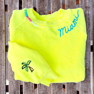 PALM TREE NEON YELLOW WITH CUSTOM HAND EMBROIDERY
