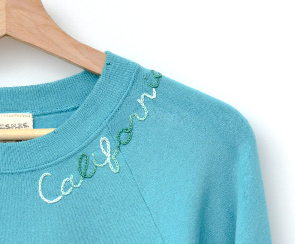 TEAL VINTAGE SWEATS WITH CUSTOM HAND EMBROIDERY
