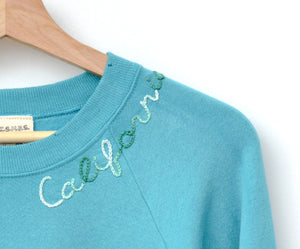 TEAL VINTAGE SWEATS WITH CUSTOM HAND EMBROIDERY